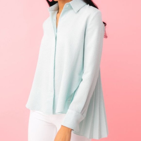 Tuckernuck Pleated Top Adele Sea Glass Blue Size XS NWT - Picture 1 of 12